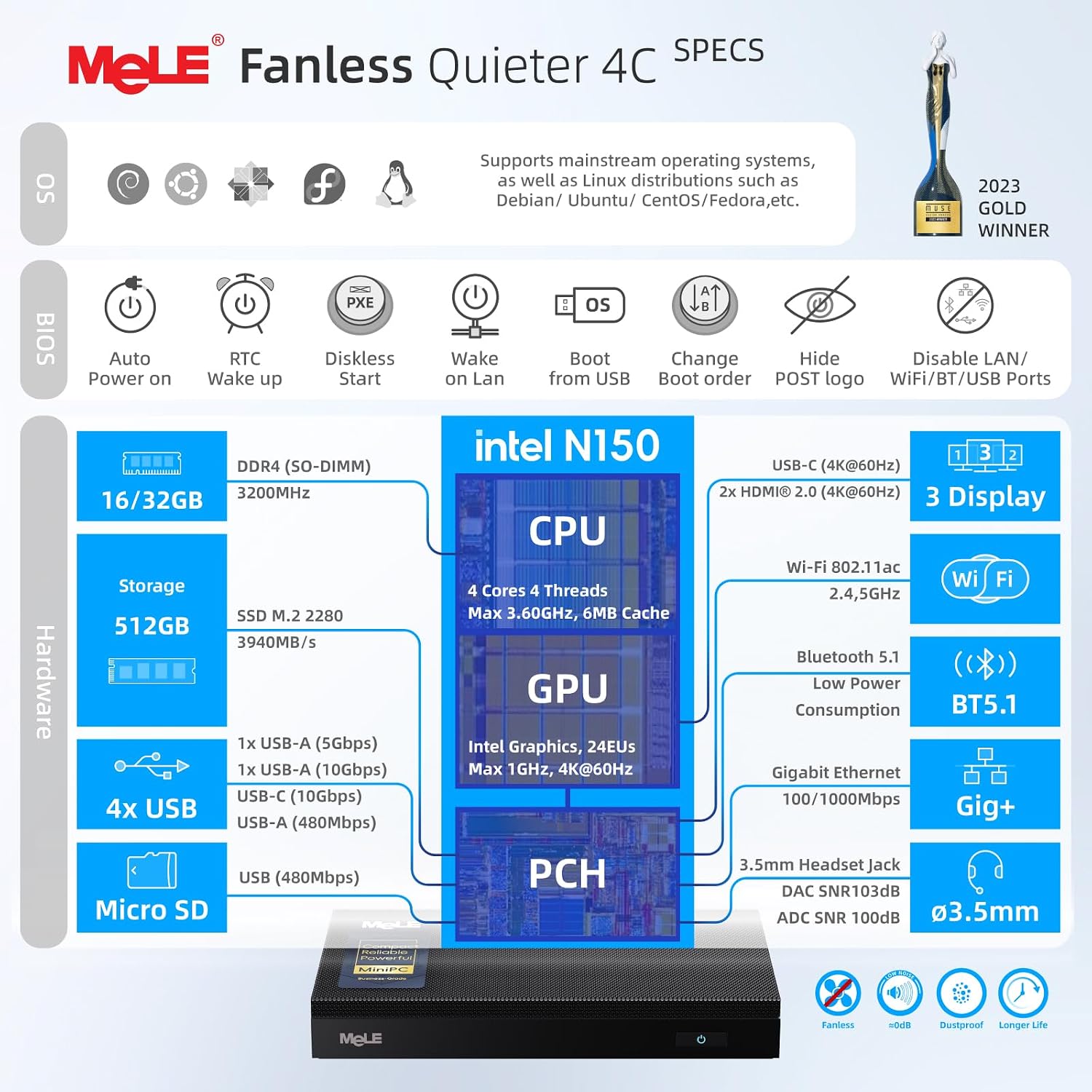 MeLE Quieter4C N150 Fanless Mi - Ddr4 Desktop Ram 评论和价格